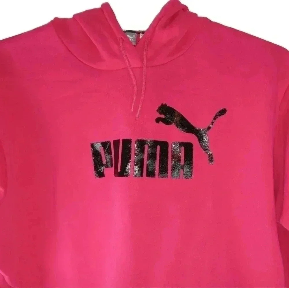 Puma Pullover Hoodie Women's Casual  Outwear Logo  Pink Cropped  XL Top - Picture 3 of 10